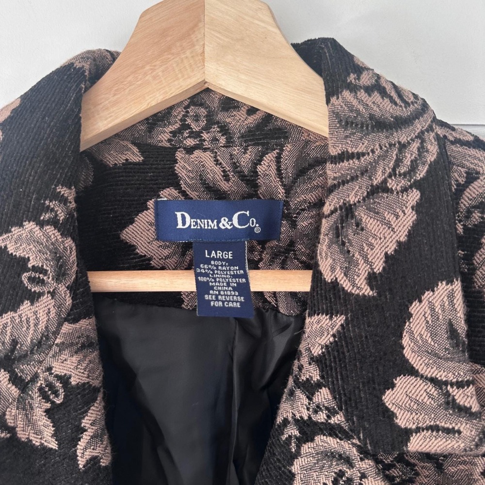 Denim & Co Vintage Floral Tapestry Blazer Jacket Black Bronze Damask Large Y2K - Picture 3 of 6